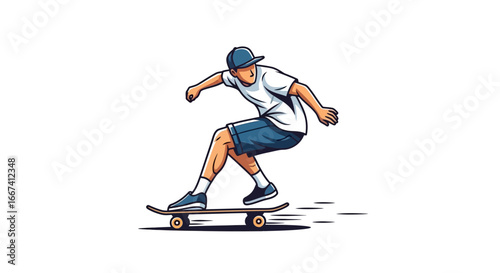 Skateboarder performing a trick in dynamic pose cartoon style vector art