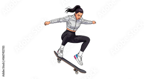 Vibrant action illustration depicting a skater performing a mid-air trick
