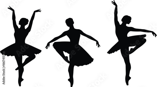 Silhouette ballerina dancers, classical ballet performance, graceful women, dance art, tutu costume, stage elegance, artistic movement, professional ballerinas, choreography, culture