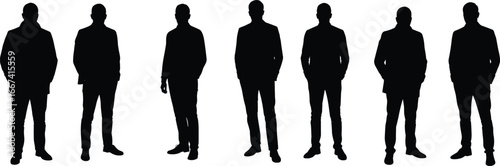 Silhouette men standing, business professionals, male figures, corporate style, teamwork concept, office workers, leadership, group of businessmen, professional success