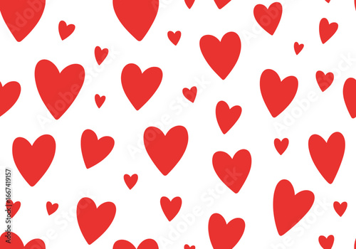 Charming red hearts scattered across a clean white background, perfect for romantic designs