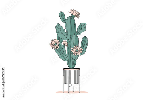 Blooming desert succulent in a modern planter brings vibrant, natural beauty to any space