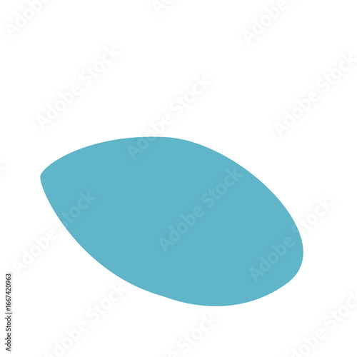 Flat 2D illustration of a single abstract blue leaf shape placed on a clean white background, decorative minimal botanical vector design.
