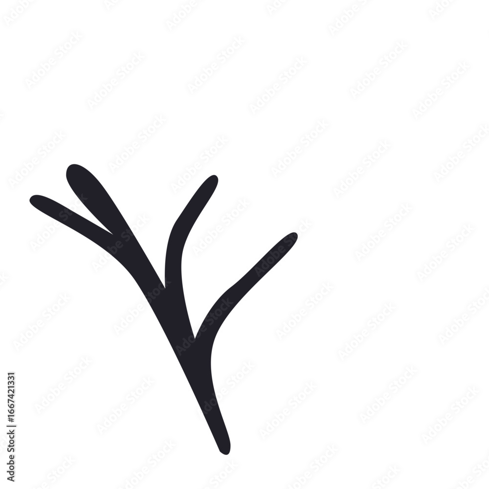 Obraz premium Minimal 2D flat illustration of a simple black tree branch on a white background, abstract decorative vector element for design projects. 