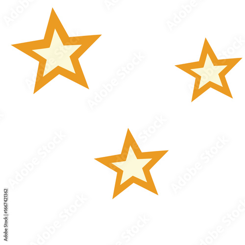 Flat 2D illustration of three golden-orange stars in various sizes on white background, representing rating, success, decoration, or abstract minimal design.
