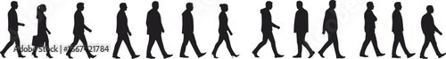 Business people silhouettes walking, men and women office workers, corporate staff group, professional employee icons, vector illustration, teamwork design