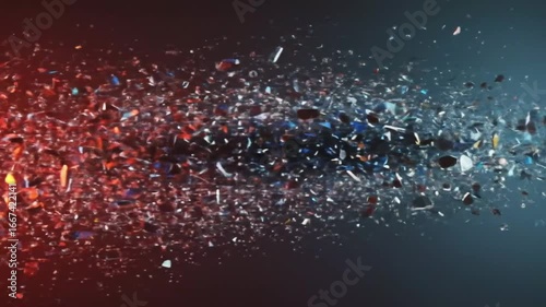 Exploding shards of glass with vibrant color and dynamic motion, perfect for abstract visuals
