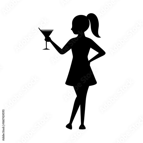 girl and martini black vector silhouette