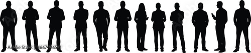 Silhouette business people standing, professional poses, teamwork concept, corporate group, office worker lifestyle, leadership, communication, modern company success, urban workforce