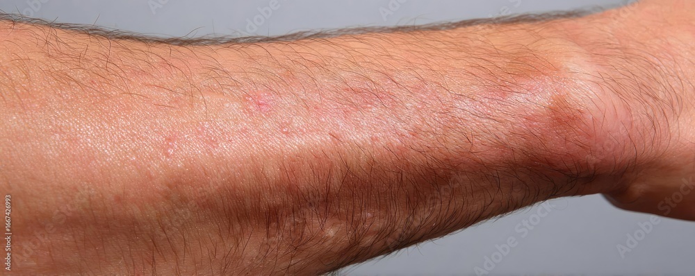Fototapeta premium Closeup of arm with visible goosebumps concept. Close-up view of an arm showing skin condition or ailment.