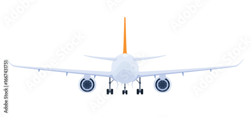 Passenger airplane rear view vector illustration showcasing its detailed tail and wing structure against a simple background