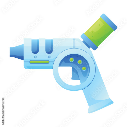 Vector illustration of a space blaster in futuristic design and bright colors. Ideal for games, illustrations and creative projects related to science fiction.