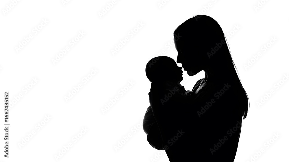 A touching silhouette of a mother tenderly holding her newborn baby A touching silhouette of a mother tenderly holding her newborn baby