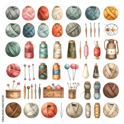 Collection of yarn and crafting tools