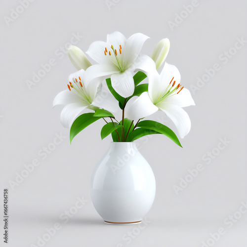 a beautifully lit photograph of a white porcelain vase (baekja) filled with a simple yet elegant arr