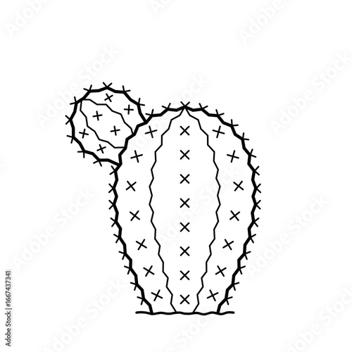 Cactus with prickles. Hand drawn icon of desert plant in sketch doodle style. Isolated vector illustration.