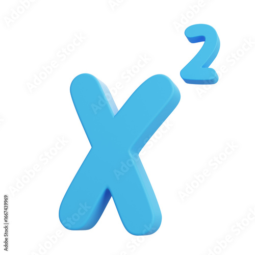 Tableau sur toile 3D cartoon shiny blue X squared exponent formula, isolated on white background, education symbol for algebra, mathematics equations, science learning, and playful study icons