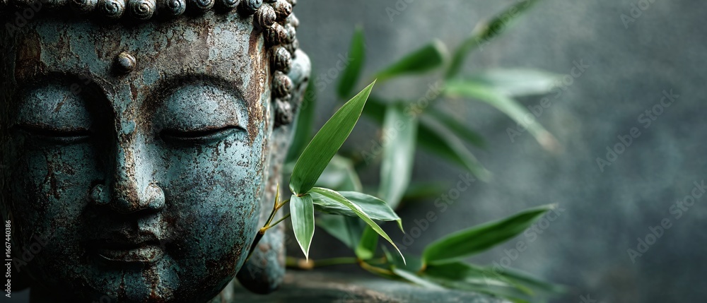 Fototapeta premium Serene Buddha Meditation Tranquil Garden Art Photography Natural Elements Close-up Mindfulness Concept