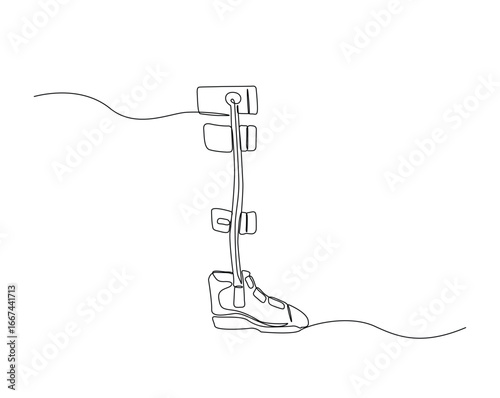 Ankle foot orthosis equipment outline illustration. Continuous line drawing of foot orthosis.