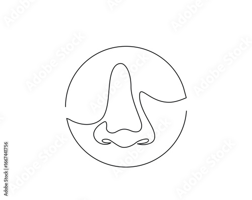 Human nose anatomy outline illustration. Continuous line drawing of human nose
