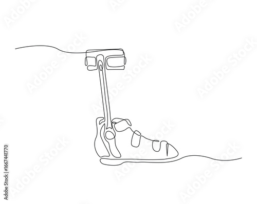 Ankle foot orthosis equipment outline illustration. Continuous line drawing of foot orthosis.