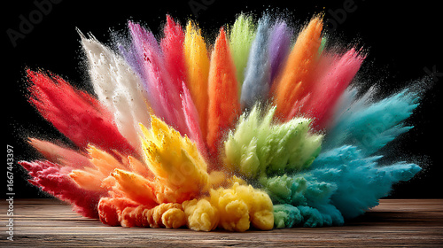 exploding particles of vibrant color against a dark background