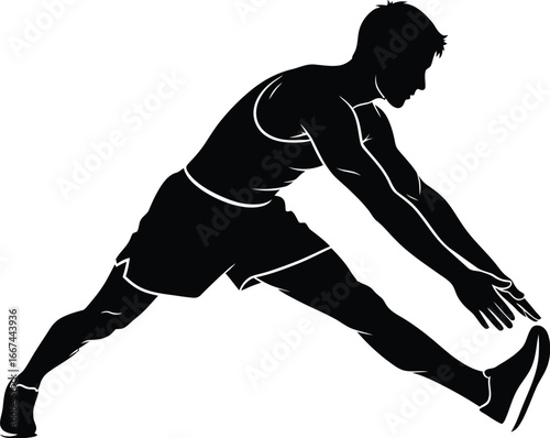 Vector art of the silhouette of a man stretching his leg as a warm-up exercise