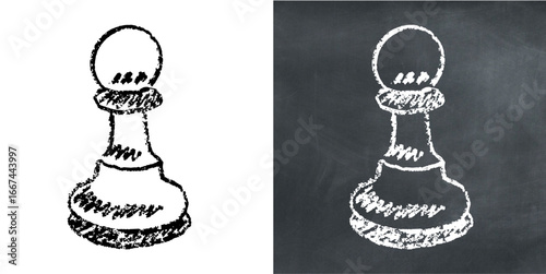 Chalk handdrawn pawn vector for strategy games, progress, and ambition. Useful for illustrating a rustic look for a puzzle or game design
