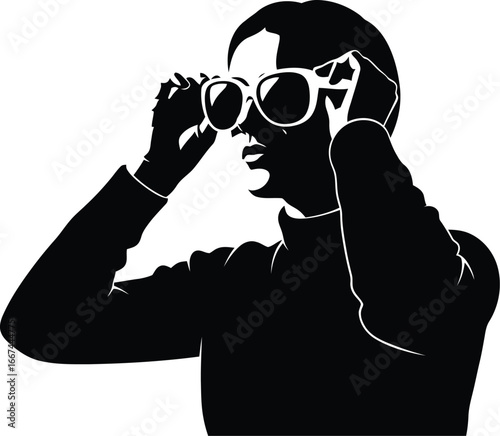 Vector art of a silhouette of a stylish woman wearing sunglasses, representing fashion, eye protection, and modern elegance