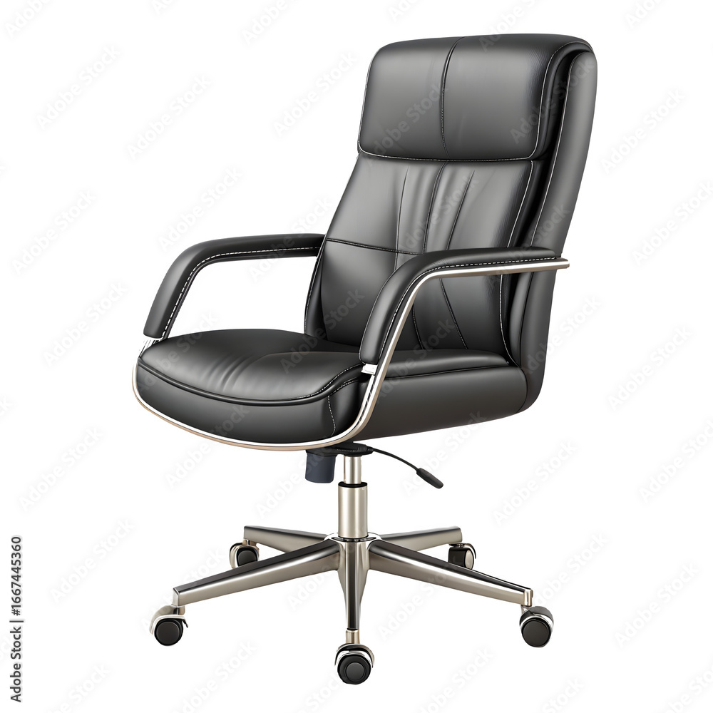 Fototapeta premium Modern swivel office chair isolated on transparent background, realistic furniture PNG