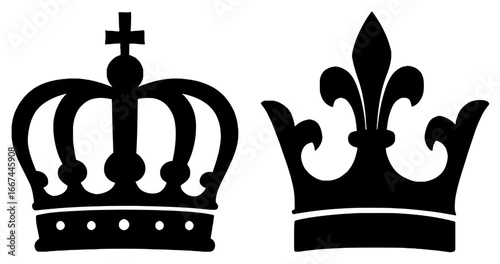Silhouette of Two Crowns, Black on White Background