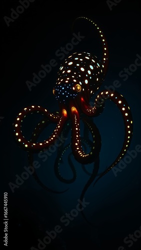 Striking Octopus Illuminated in Deep Blue Ocean
