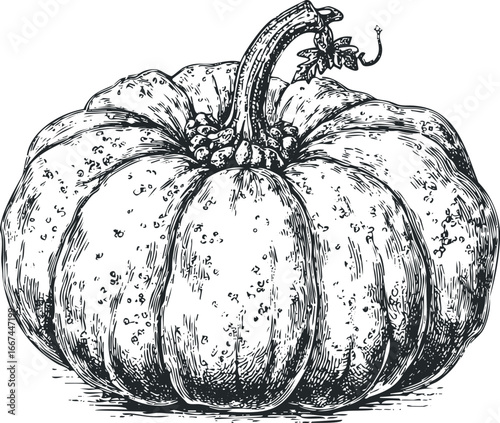 Detailed Ink Sketch of a Ripe Gourd with a Textured Stem