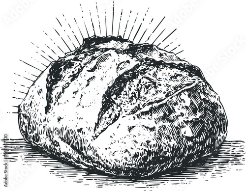 Hand Drawn Loaf of Sourdough Bread with Sunburst