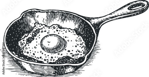 Hand Drawn Fried Egg in Skillet