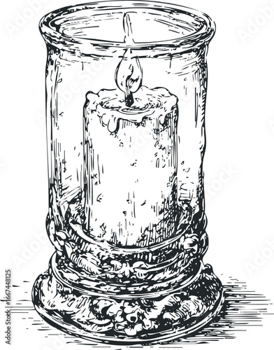 Antique Candle in a Detailed Ornate Glass Lantern Holder