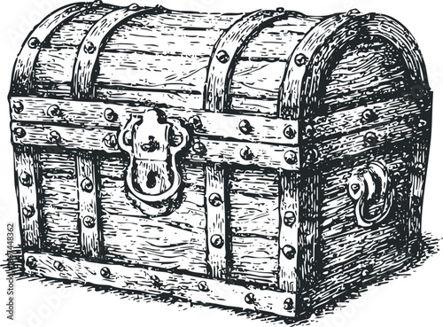 Antique wooden treasure chest with metal accents and latch