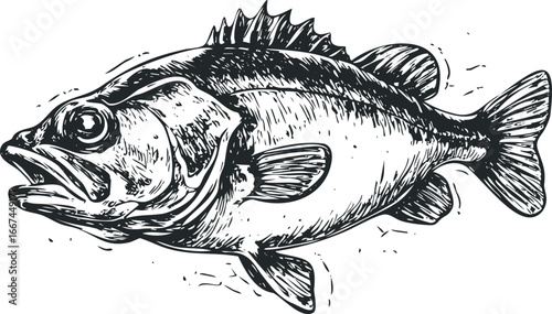 Detailed Monochrome Sketch of a Fierce Fish with Open Mouth