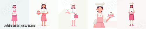Vector Set of Female Pastry Chefs – Women Holding Cakes in Flat Design