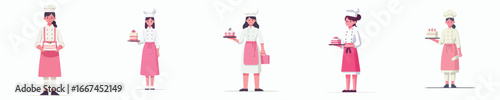 Female Pastry Chef Vector Set – Women Bakers with Cakes and Aprons