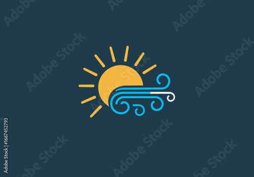 Sunny Day with Gentle Breeze: Line Art Design.