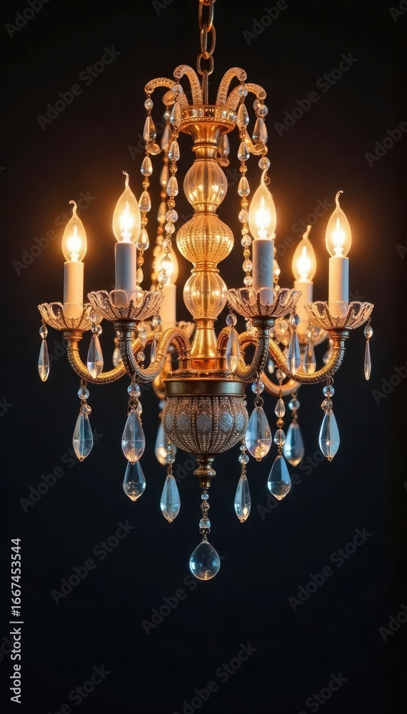 Fototapeta premium Shimmering chandelier mirrored, intricate details, beautiful, sparkle