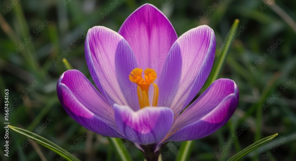 Fototapeta premium Vibrant Purple Crocus Blossom: Close-Up Macro Photography of Spring Flower