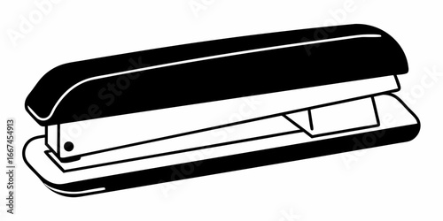 Illustration of a black and white office stapler used for binding paper documents together securely
