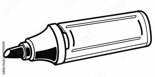 Illustration of a black and white marker with a thick barrel and a conical tip for writing and drawing