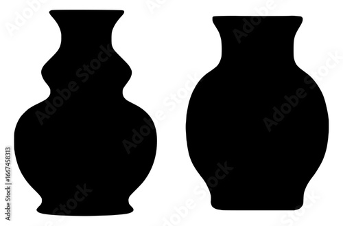 Silhouettes of Elegant Vases in Black on White Background