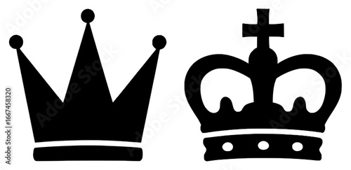 Silhouettes of Two Crowns in Black on White Background
