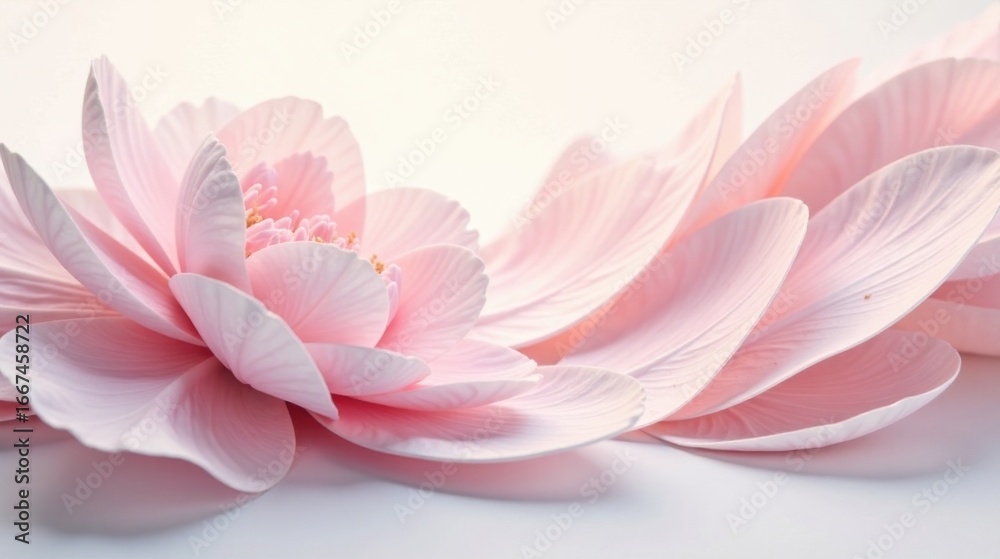 Obraz premium Delicate Pink Blossom Petals Arranged in a Gentle Curve on a Soft White Background