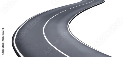 curved asphalt road isolated on white background