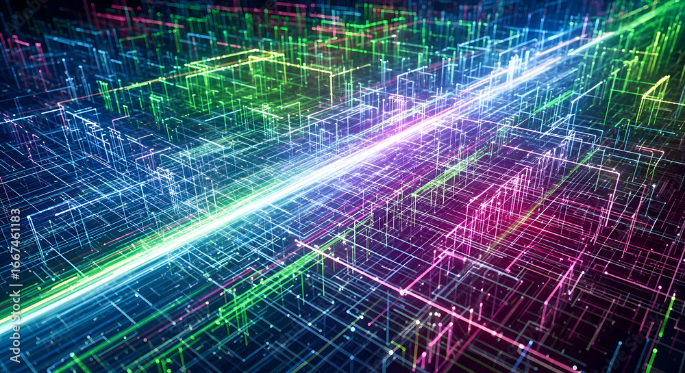 Obraz premium Futuristic Technology Grid with Data Flow